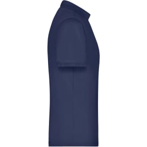 A navy blue men's active polo shirt with a classic collar and short sleeves, featuring a logo.