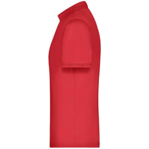 A red men's active polo shirt with short sleeves and a collar, featuring a logo.