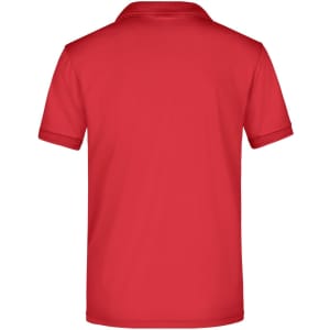 A red men's active polo shirt featuring a collar and short sleeves, with a logo on the back.