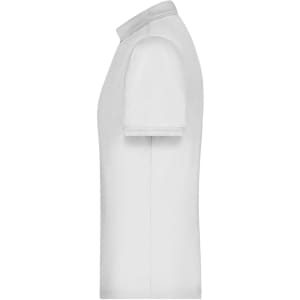 A white men's active polo shirt with a classic collar and short sleeves. It features a logo on the front.