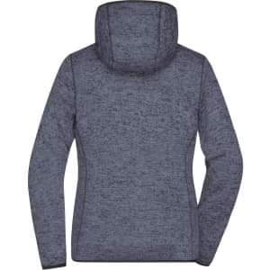 A ladies knitted fleece hoodie in dark grey, featuring a hood and a fitted design. It has a branding logo.