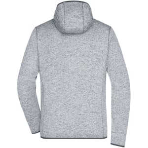 A grey knitted fleece hoodie with a hood, showing the back view and a simple design.