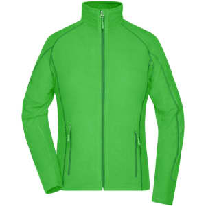 A bright green ladies' polar fleece jacket featuring a zip front and side pockets, with a logo on the chest.