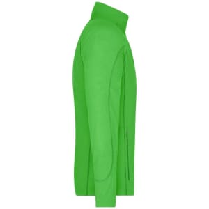 A green men's polar fleece jacket with a zip and a high collar, featuring a logo.