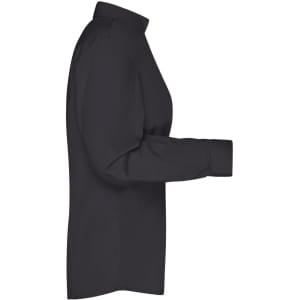 A black ladies' button-up business shirt with a high collar and long sleeves, featuring a simple design.