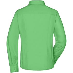 A green ladies' business shirt with long sleeves and a button-up style, featuring a collar and a back view.