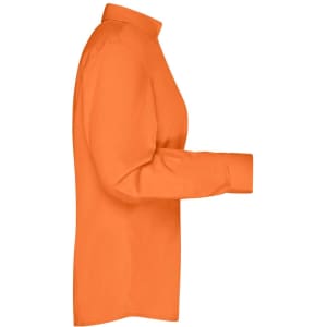 An orange ladies' button-up business shirt with long sleeves, featuring a classic collar and a fitted silhouette.
