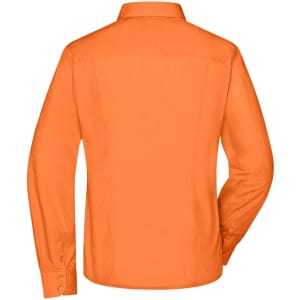 An orange button-up ladies' business shirt with long sleeves, featuring a plain back design.
