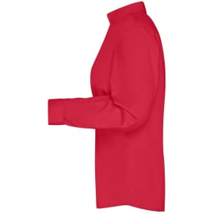 A red ladies' button-up business shirt with a high collar, featuring long sleeves and a fitted silhouette.