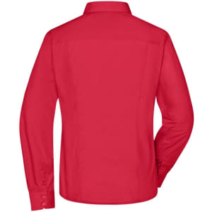 A red ladies' business shirt with long sleeves and a button-up design, featuring a collar and a smooth back.
