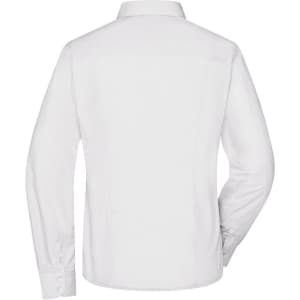 A ladies' long-sleeve business shirt in white, featuring a button-up design and a back view. Includes branding.