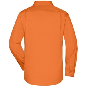 An orange long-sleeve business shirt with a button-up collar and a plain back design.