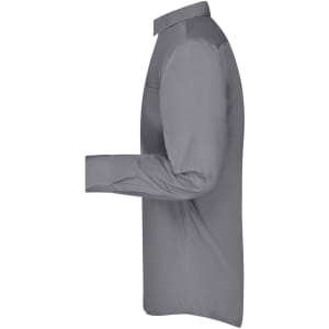 A grey long-sleeve men's business shirt with a button-up collar and one pocket. Features branding.