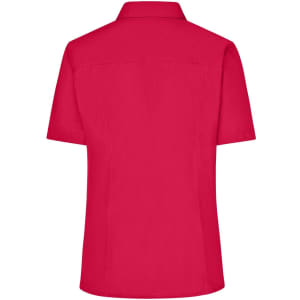 A red short-sleeved ladies' business shirt with a collar, featuring a logo at the front.