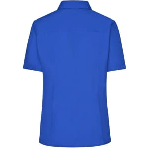 A short-sleeved ladies' business shirt in a vibrant blue colour with a smooth finish and no visible branding.