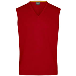 A red men's v-neck vest with a sleeveless design, featuring a subtle logo. Suitable for casual wear.