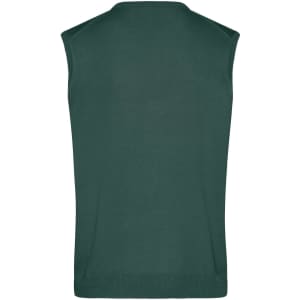 A green men's V-neck vest with a sleeveless design and a fitted shape. It includes a logo.