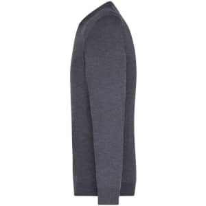 A grey men's V-neck pullover jumper with long sleeves, featuring a sleek and fitted design.