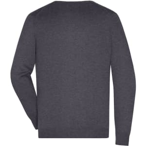 A grey men's V-neck pullover jumper with long sleeves and a plain back design.