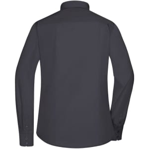 A ladies' long-sleeve poplin shirt in dark grey, featuring a button-up design and a classic collar.