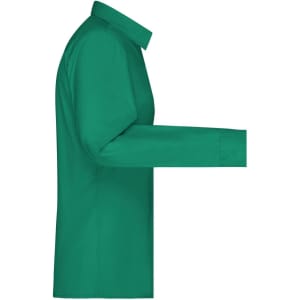 A ladies' button-up shirt in vibrant green, featuring long sleeves and a classic collar. Includes a logo.