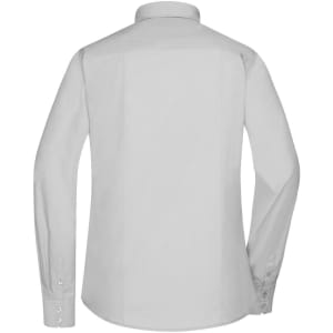 A ladies long-sleeve poplin shirt in white, featuring a button-up design and a straight back.