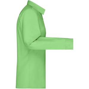 A green button-up shirt with long sleeves and a collar, featuring a logo.