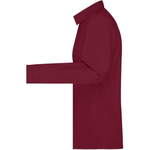 A button-up ladies shirt in a deep burgundy colour, featuring a classic collar and long sleeves.