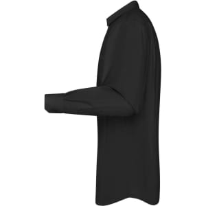 A long-sleeve, button-up shirt in black featuring a sleek design and a subtle logo.