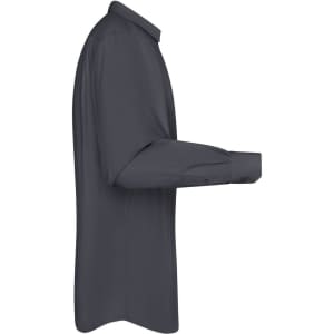 A long-sleeve men's button-up shirt in dark grey, featuring a collar and cuff detailing. It has a brand logo on the label.