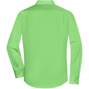 A men's long-sleeve poplin shirt in bright green, featuring a button-up design and a plain back.