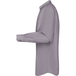 A men's long-sleeve poplin shirt in a soft grey colour, featuring button-up cuffs and a sleek design.
