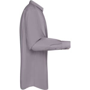 A men's long sleeve poplin shirt in a light grey colour, featuring a button-up design and a logo.