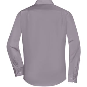 A long-sleeve men's button-up shirt in a light grey shade, featuring a plain back design.