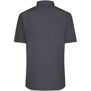 A men's short-sleeve poplin shirt in dark grey, showcasing a minimalistic design with a collar and no visible branding.