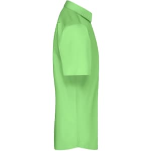 A light green men's short-sleeve poplin shirt, featuring a classic collar and a logo on the chest.