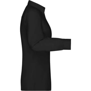 A black button-up ladies' shirt in micro-twill fabric, featuring long sleeves and a classic collar.