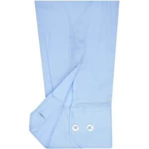 A light blue long-sleeved men's shirt made from micro-twill fabric, featuring button details on the cuff.