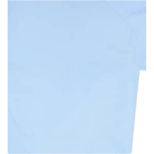 A light blue button-up shirt with a micro-twill fabric texture and a logo present.