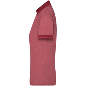 A ladies' polo shirt in heather red with a contrasting collar and cuffs, featuring a logo.