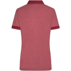 A ladies' heather polo shirt in a maroon colour with a contrasting collar and sleeve trim. Features a logo.