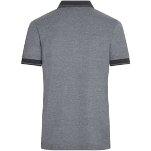 A men's polo shirt in heather grey with a contrasting collar and sleeves. It features a logo branding.