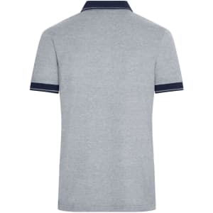 A men's heather polo shirt in light grey with navy coloured accents and a collar. It features a logo on the chest.