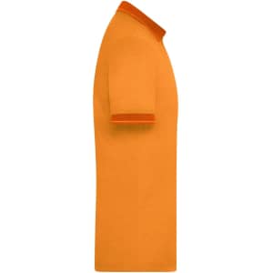 An orange men's polo shirt with a contrasting collar and sleeve trim. The shirt has a logo on it.