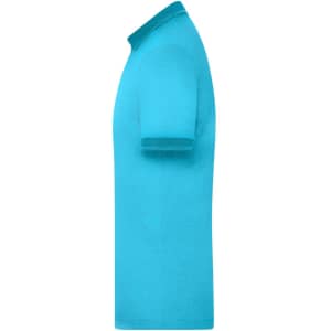 A men's polo shirt in a vibrant turquoise colour, featuring a collar and a logo.