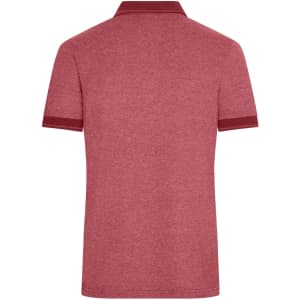A men's heather polo shirt in a deep red colour with dark red collar and sleeve trims, featuring a logo.