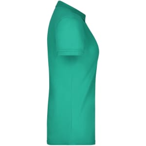 A turquoise ladies' polo shirt with a classic fit and short sleeves. It features a logo on the chest.