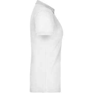 A white ladies polo shirt featuring a classic design and a brand logo on the front side.
