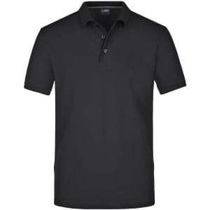 A black men's Pima polo shirt with a classic collar and short sleeves, featuring a logo.