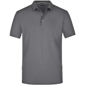 A grey Men's Pima Polo shirt featuring short sleeves and a three-button placket. Includes a subtle logo.